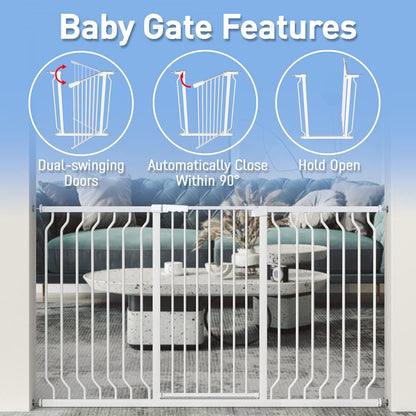 WAOWAO Extra Tall 40.55" Baby Gate 29.92-46.85" Wide Pressure Mounted Walk Through Swing Auto Close