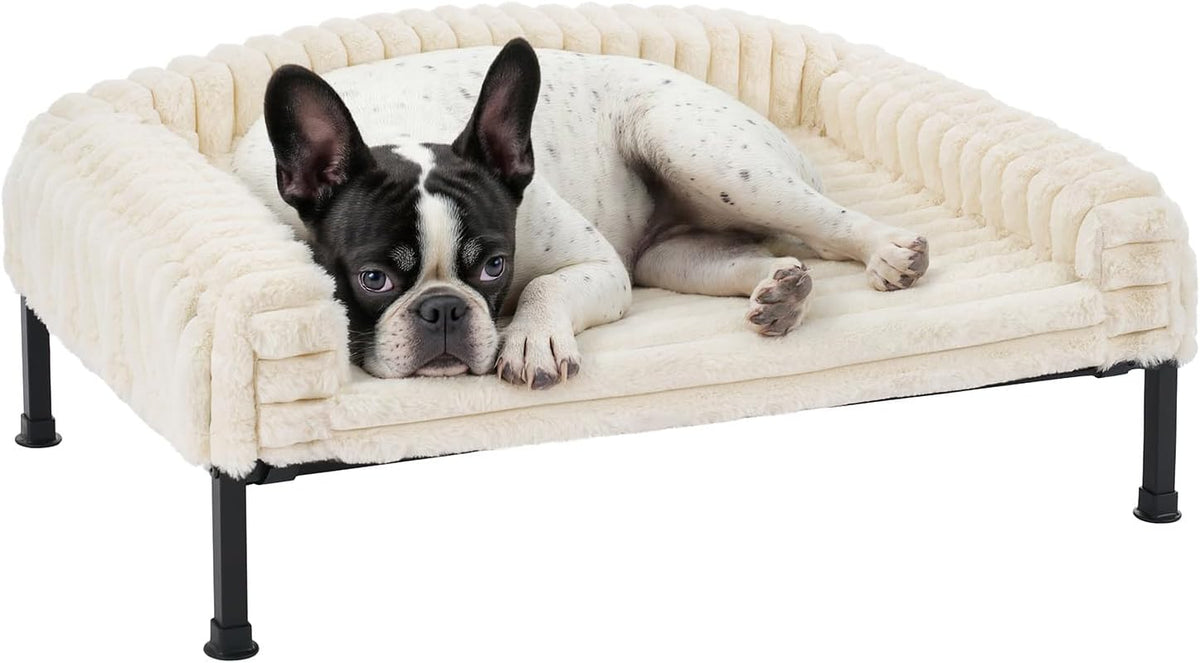 Veehoo Elevated Dog Bed with Bolster Cushion, Fluffy Plush Dog Couch Beds for Small Dogs, Cats