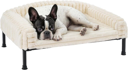 Veehoo Elevated Dog Bed with Bolster Cushion, Fluffy Plush Dog Couch Beds for Small Dogs, Cats