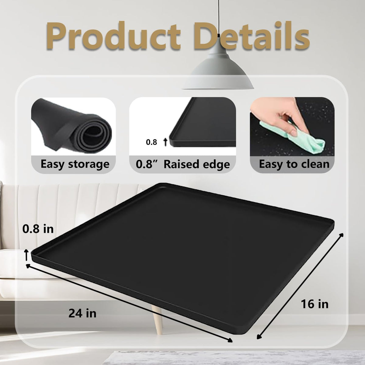Waterproof Silicone Mat with Raised Edges 24x16 Inch, Water Cooler Mat & Countertop Protector for