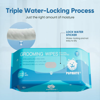 All Natural Pet Grooming Wipes, 100 Fresh Counts, Extra Moist & Thick, Natural Wipes for Dogs &