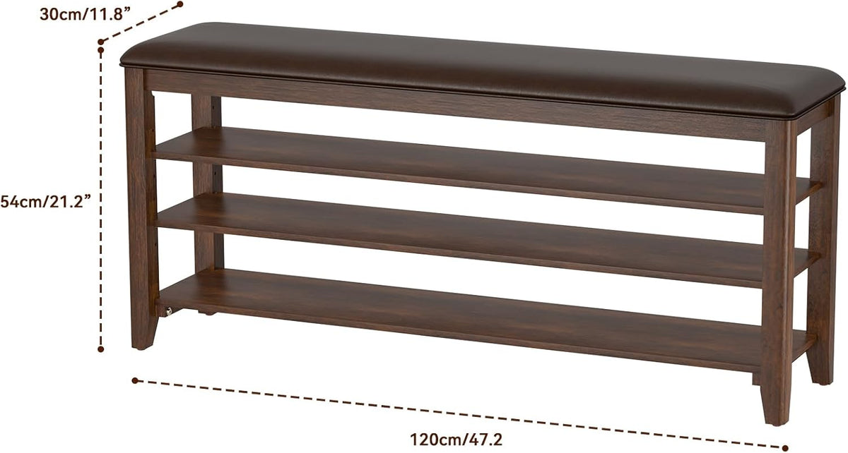 Shoe Bench Storage Rubberwood with Leather Cushion for Entryway Bench Ideal for Hallways Shoe Rack