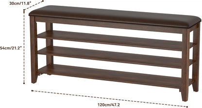 Shoe Bench Storage Rubberwood with Leather Cushion for Entryway Bench Ideal for Hallways Shoe Rack