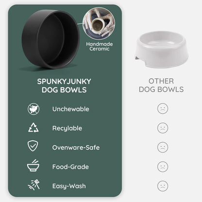 SPUNKYJUNKY Ceramic Dog and Cat Bowl Set with Wooden Stand, Modern Cute Weighted Food Water Set for