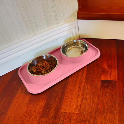 Cat Food Bowls, Cat Bowls Non-Skid and Non-Spill Silicone Pads with PP Stand, Removable Stainless