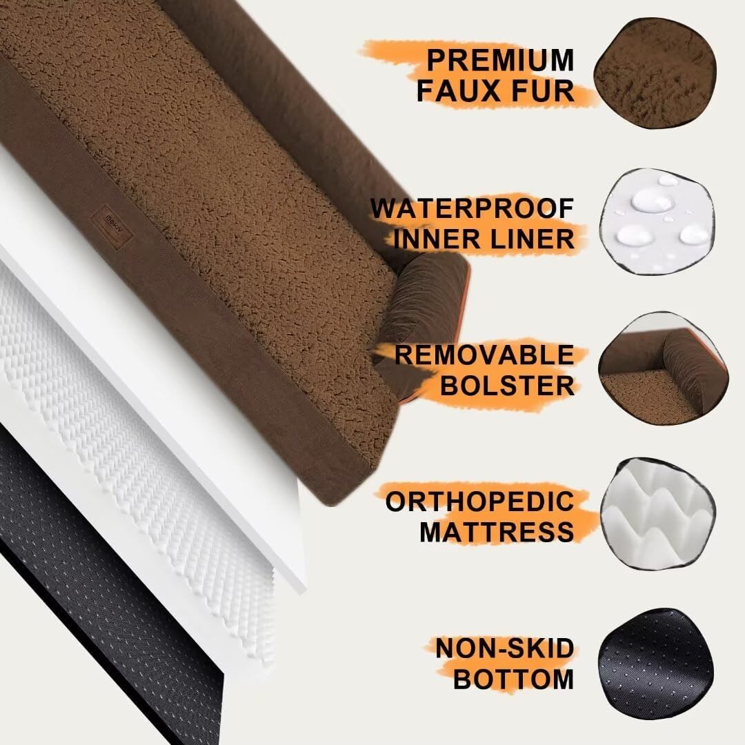 Large Dog Bed Orthopedic Washable - Extra Large XXXLarge Dogs, Orthopedic Coffee Jumbo Dog Bed with