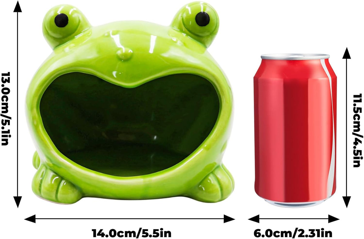 Reptile Tank Accessories – Ceramic Cartoon Frog Hideout with Open-Mouth Entrance, Cute Habitat