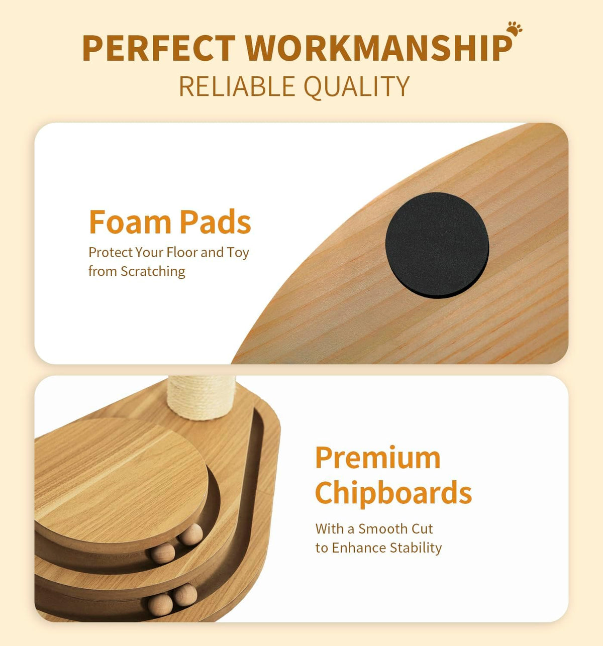 Made4Pets Cat Scratching Post Cat Scratcher Kitten Toys for Indoor Cats Wooden Ball Track Two-Layer