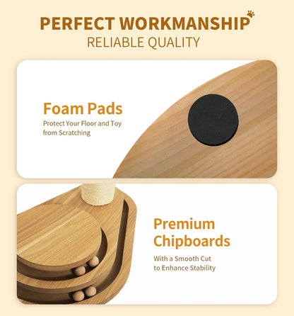 Made4Pets Cat Scratching Post Cat Scratcher Kitten Toys for Indoor Cats Wooden Ball Track Two-Layer