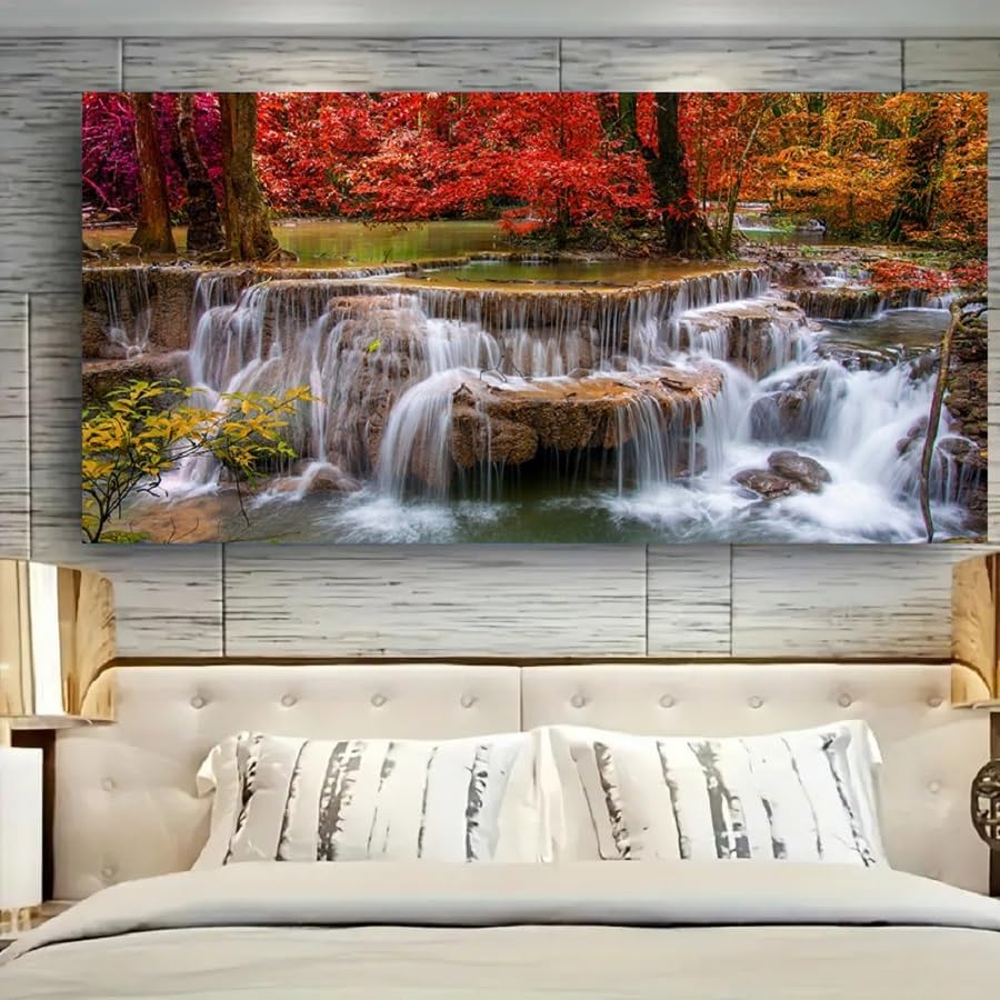 Yxbhhym Landscape Canvas Wall Art Waterfall Painting -Trees Forest Picture Prints-Fall Scenery
