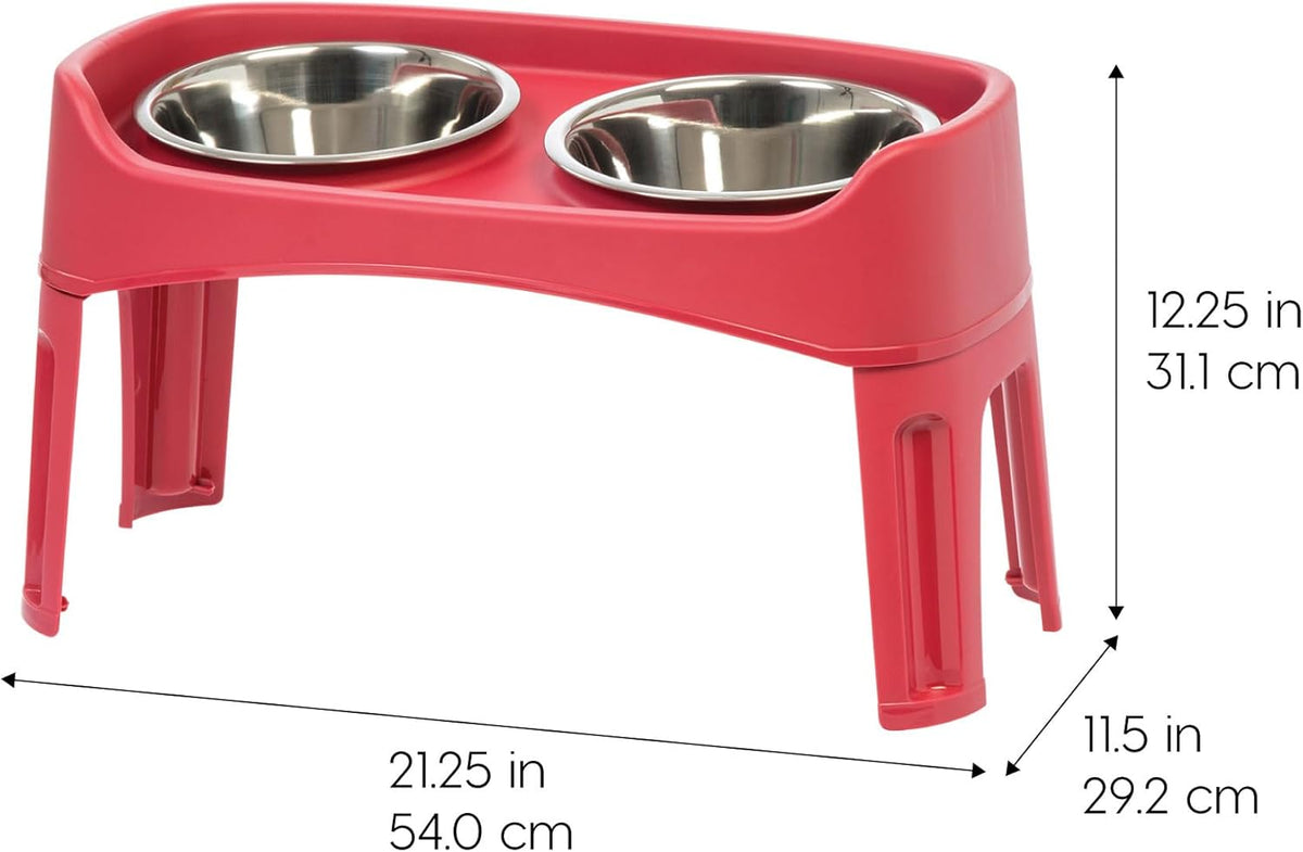 IRIS USA Elevated Dog Bowls, Adjustable Height, 2 Thick 64 oz Stainless Steel Bowls, Spill-Proof