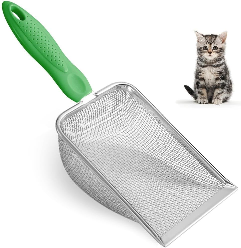 Metal Cat Litter Scoop,Sturdy Litter Cleaner Corner Shovel,Stainless Steel Mesh Litter Shovel,Easy
