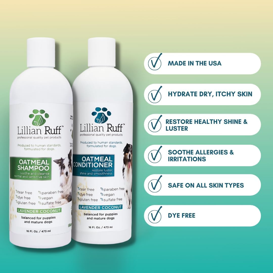 Lillian Ruff Starter Pack Gift Set for Dogs | Oatmeal Shampoo, Oatmeal Conditioner, Waterless