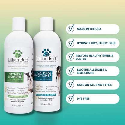 Lillian Ruff Starter Pack Gift Set for Dogs | Oatmeal Shampoo, Oatmeal Conditioner, Waterless