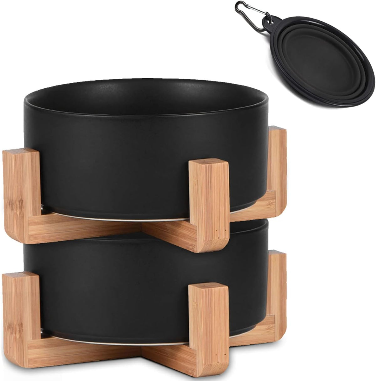 Petygooing Ceramic Black Cat Dog Bowl Set with Stand,Pet Food and Water Dish,Medium Pet Bowls