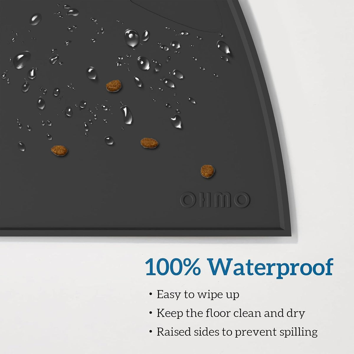OHMO - Cat Food Mat, Silicone Pet Feeding Mat for Floor Non-Skid Waterproof Dog Water Bowl Tray