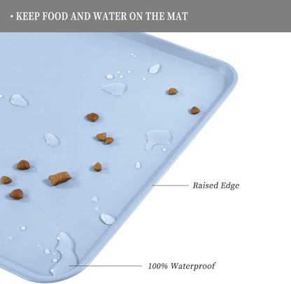 Waterproof Pet Feeding Mat with High Raised Edges, Heavier and Thicker Placemats for Cat Dog Water