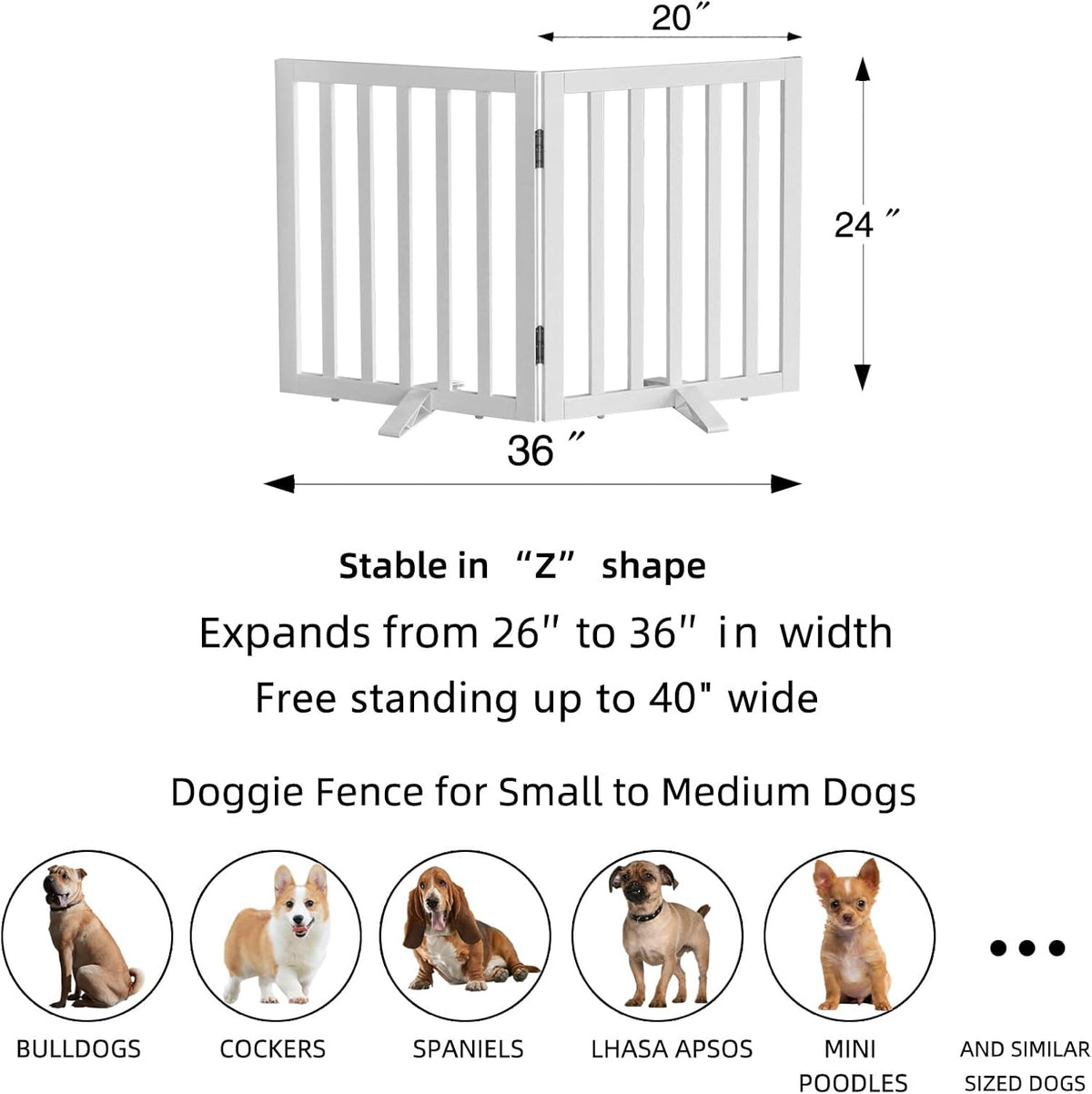 ZJSF Freestanding Indoor Dog Gate for House Foldable Wood White Puppy Gate for Doorways Pet Gate