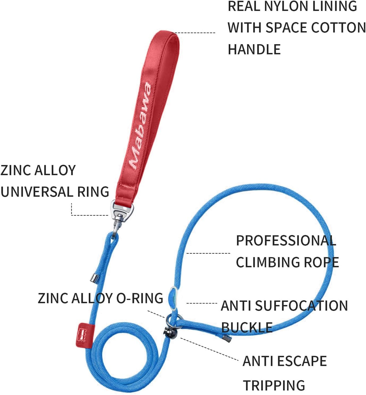 Dog Anti-Slip Leash 5FT with Metal Stopper - Durable No-Pull Training Lead for Small, Medium &