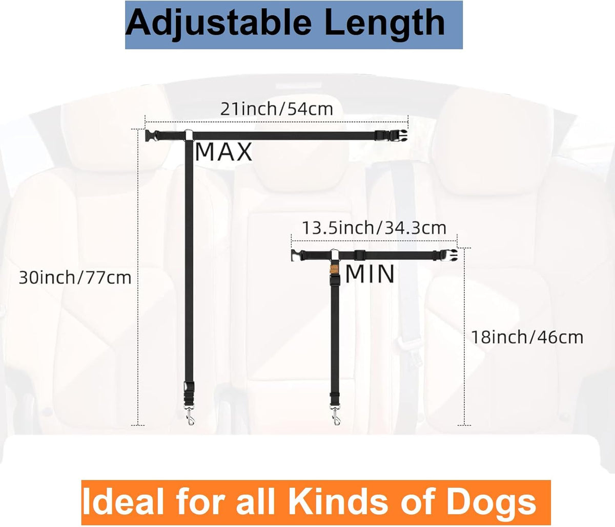 3 Pack Dog Seat Belt for Car, Car Headrest Restraint Adjustable Nylon Fabric, Dog Restraints