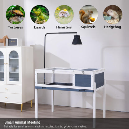 BIRASIL Wood Tortoise House, Indoor Turtle Habitat Reptile Cage, Tortoises Enclosure for Small