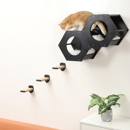 3 Pcs Cat Steps and Perches for Wall, Climbing Shelf With Hemp Rope, Wall-Mounted Furniture Set