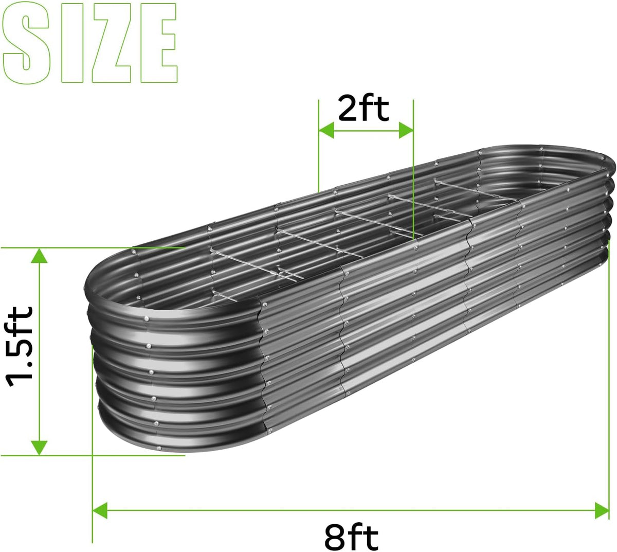 Land Guard 8×2×1.5ft Galvanized Raised Garden Bed Kit, Raised Garden Boxes Outdoor, Oval Metal