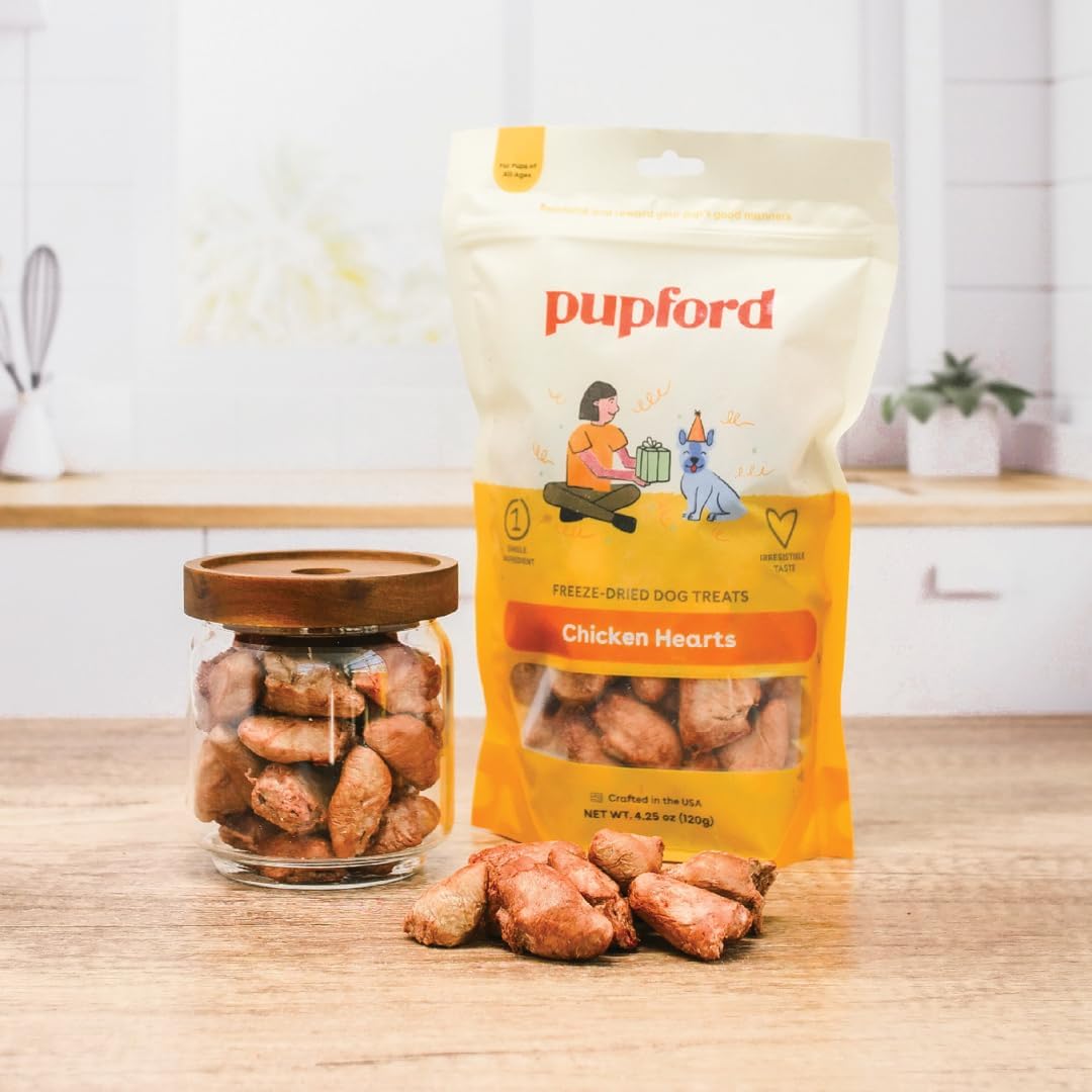 Pupford Freeze Dried Chicken Hearts Treat for Dogs & Puppies - Healthy, Natural, Single Ingredient