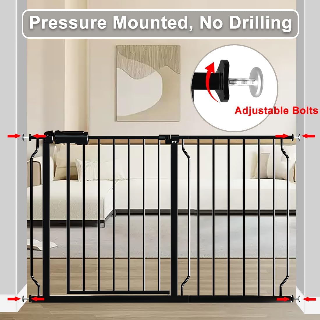 Fairy Baby Extra Wide Baby Gate 81.1-85.8 Inch Wide, Walk Through Pressure Mounted No Drill, Long