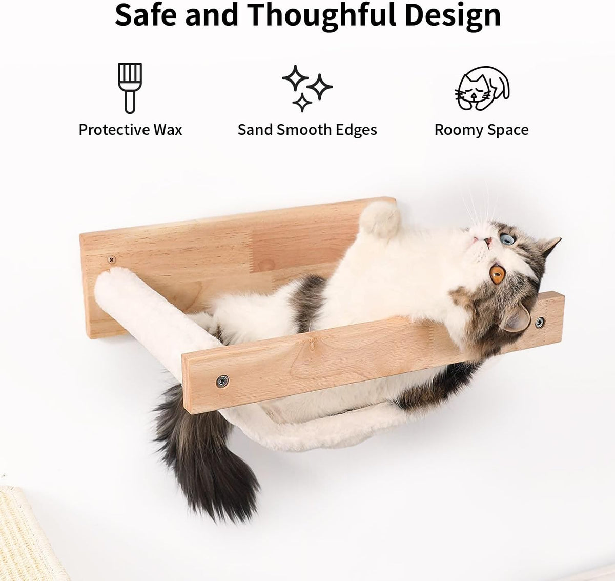 FUKUMARU Cat Hammock Wall Mounted, Kitty Beds and Perches, Wooden Cats Furniture, Stable Wall