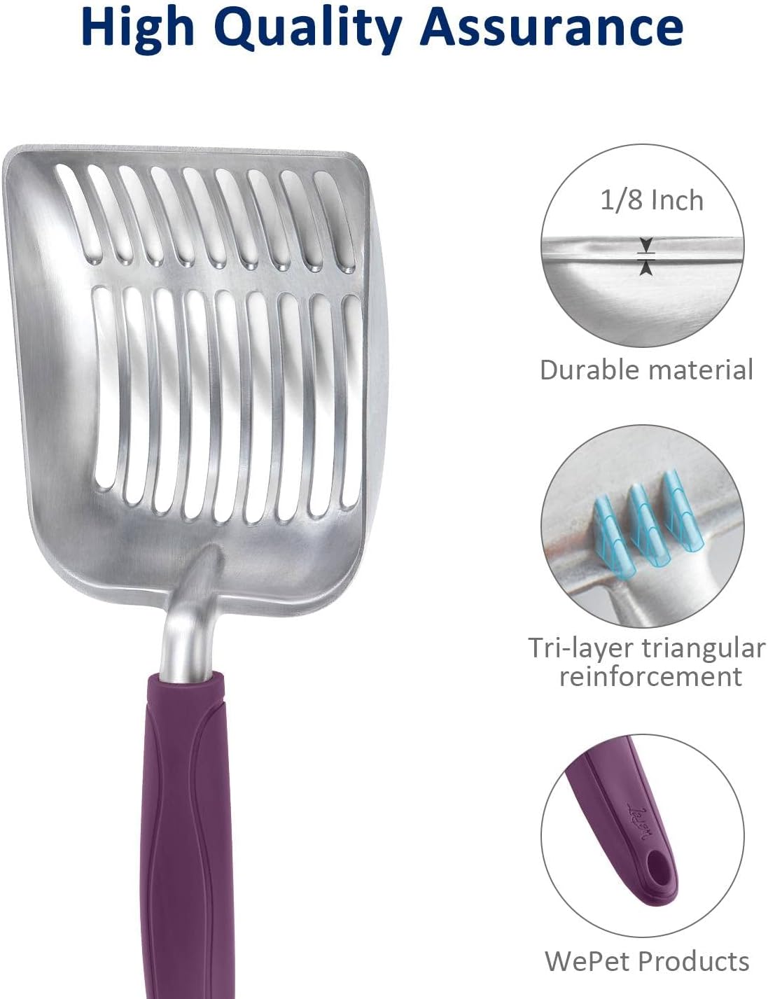 WePet Cat Litter Scoop, Aluminum Alloy Sifter, Kitty Metal Scooper, Deep Shovel, Long Handle, Poop