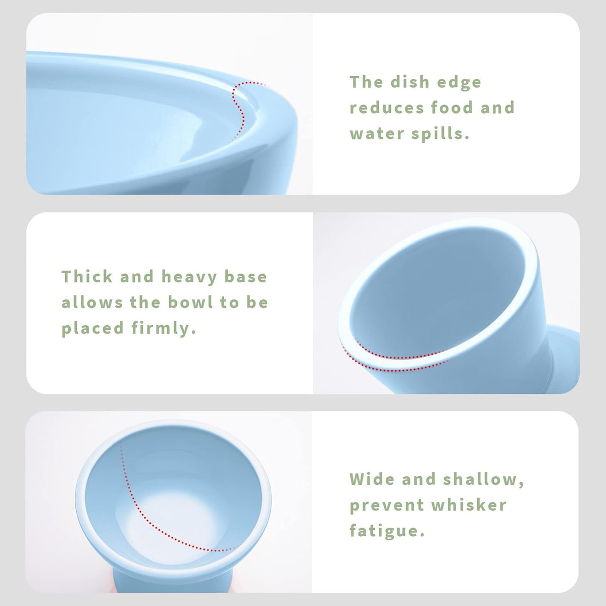 Extra Wide Elevated Ceramic Cat Food Bowl - 6.2" Shallow Dish for Whisker Fatigue Relief, 5" Height