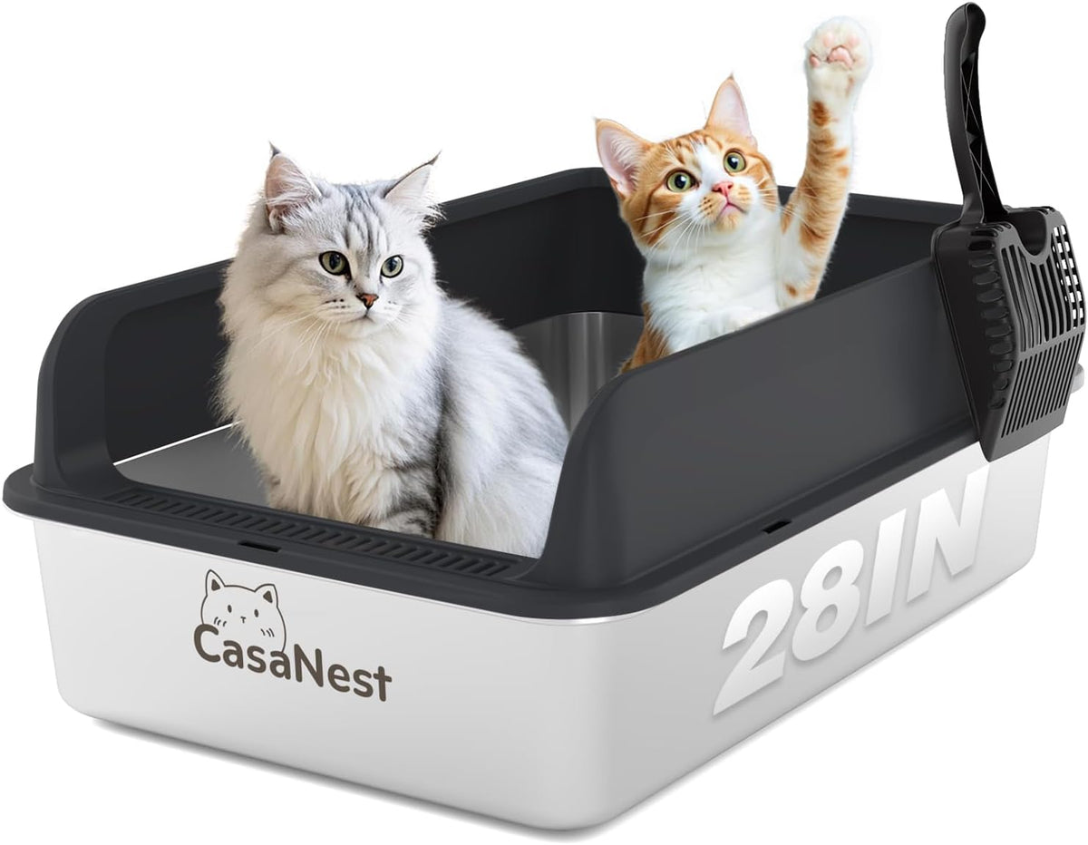XXXL Stainless Steel Cat Litter Box 28.1''×20.5''× 10.1” Extra Large Metal Cat Litter Box for Big