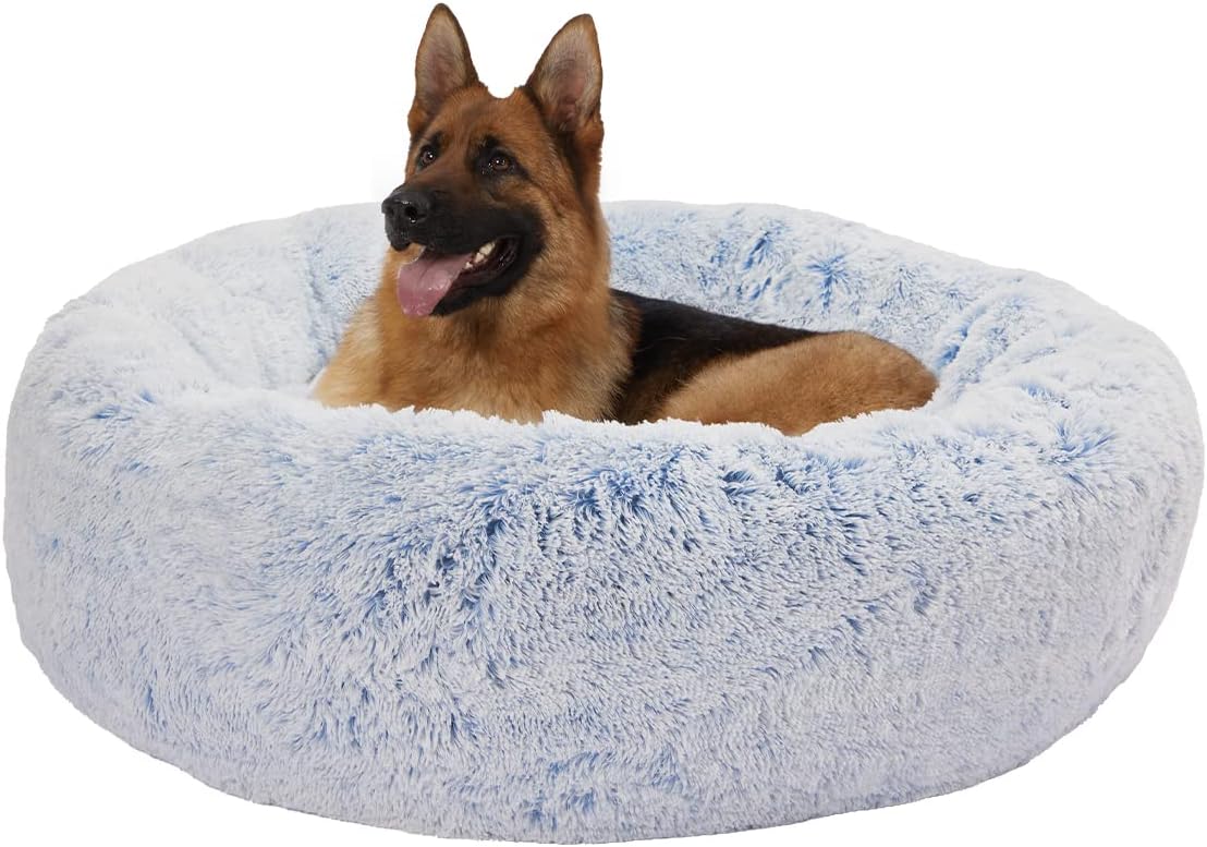 Bedfolks Calming Donut Dog Bed - 45 Inches Round, Plush for Extra Large Dogs, Anti-Anxiety