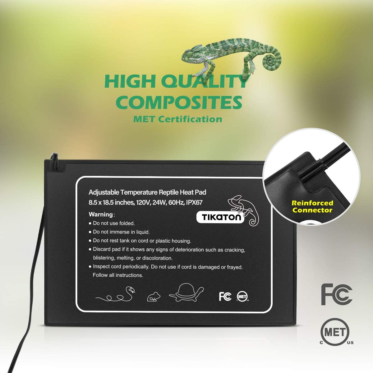 Tikaton Reptile Heat Pad - Adjustable Temperature Under Tank Heater for 10-20gal/30-40gal Tank