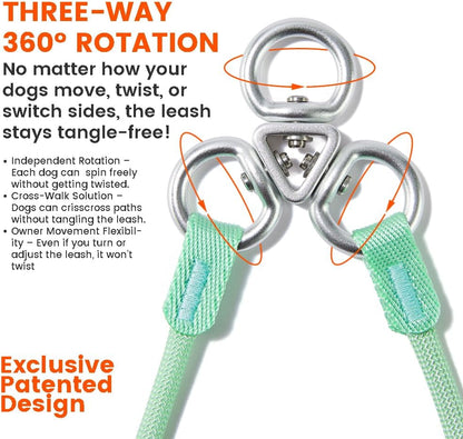 Howgo Double Slip Leash Slip Lead | Dual Dog Lead for 2 Dogs,360° Swivel No Tangle | Dog Training