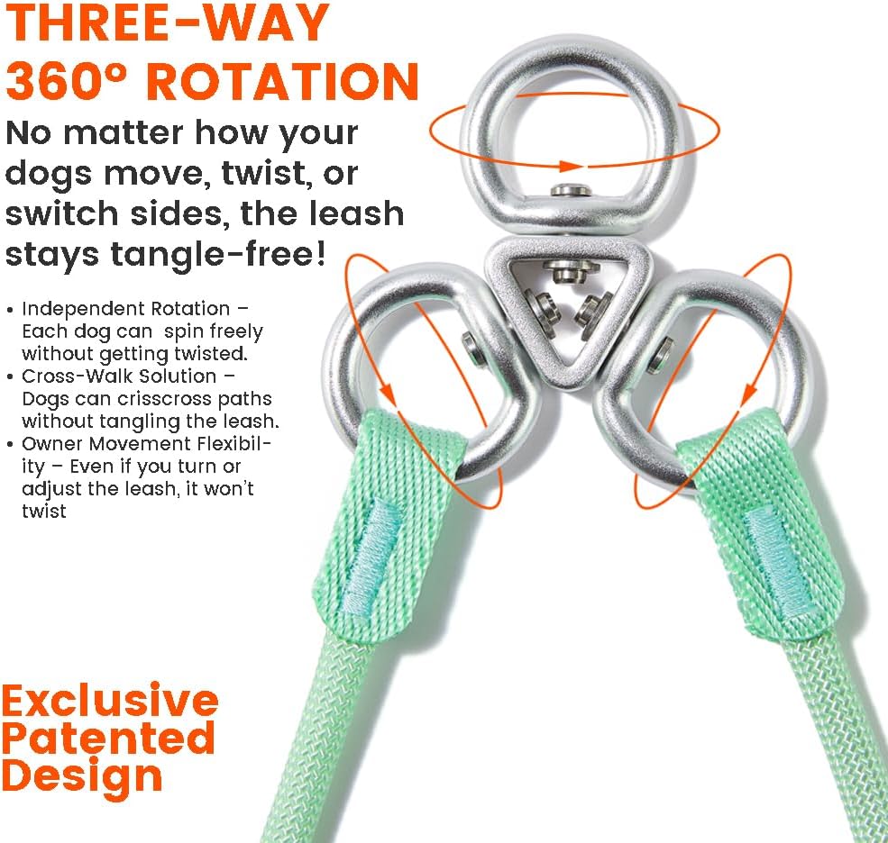 Howgo Double Slip Leash Slip Lead | Dual Dog Lead for 2 Dogs,360° Swivel No Tangle | Dog Training