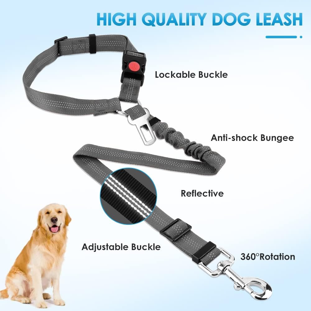 SlowTon Dog Seat Belt for Car, 2 Pack Dog Car Harness Seatbelt Adjustable with Elastic Bungee