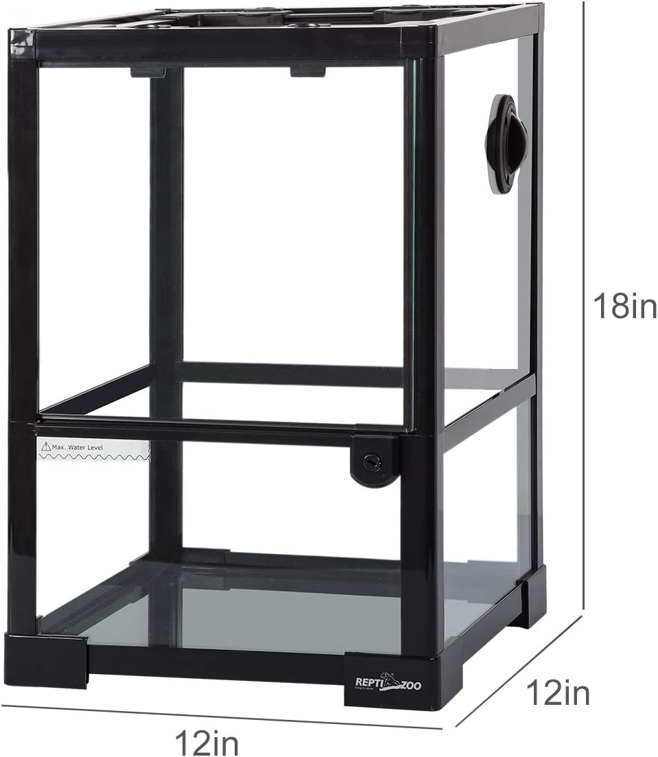 REPTI ZOO Amphibian Habitat Tank 10 Gallon, Full Vision Glass Reptile Terrarium 12" x 12" x 18"