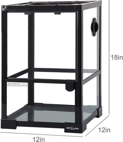 REPTI ZOO Amphibian Habitat Tank 10 Gallon, Full Vision Glass Reptile Terrarium 12" x 12" x 18"