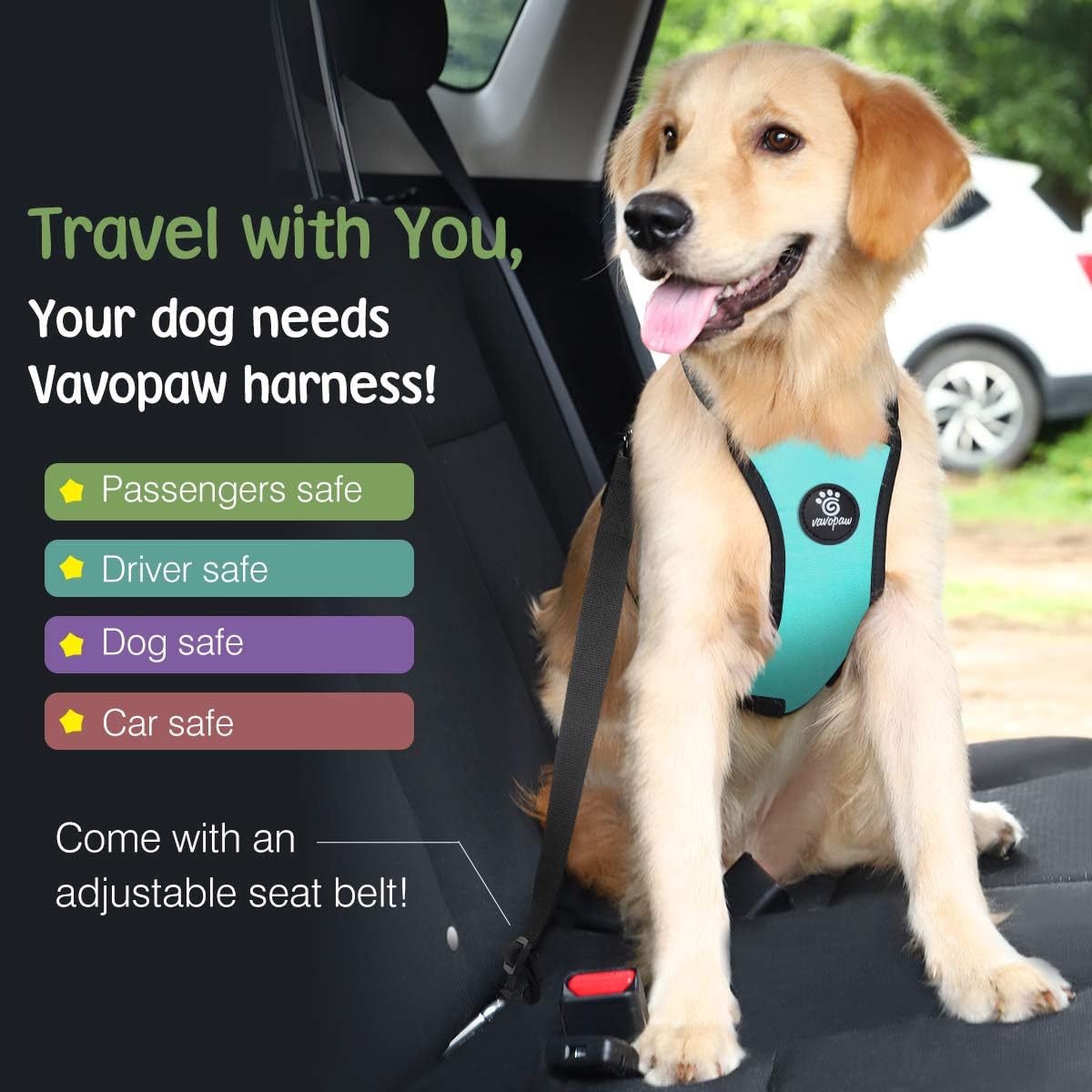 Dog Seat Belt, Safety Vest Dog Car Harness with Adjustable Buckle Dog Seat Belt for Vehicle Nylon