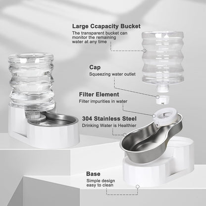 RIZZARI Dog Water Bowl Dispenser: 5L Automatic Stainless Steel Gravity Feeder - Large Capacity