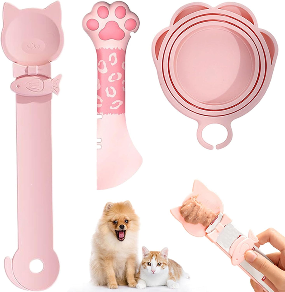 PETPAWLOVELY-Cat&Dog Food Can Covers Lids,Silicone Cat Food Spatula or Can Opener,Cat Treat