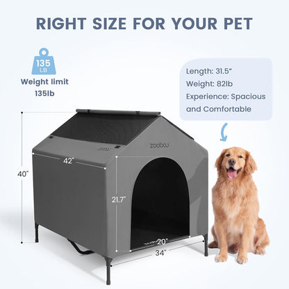 42” Outdoor Dog House for Large Breeds, Durable Large Dog Shelter with Weatherproof 600D PVC