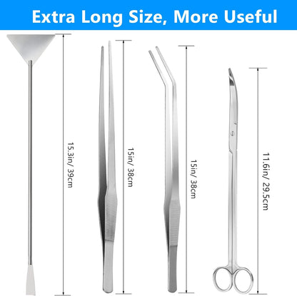 Aquarium Aquascape Tools Kit 15in, 4 in 1 Anti-Rust Aquatic Plant Aquascaping Tool Stainless Steel