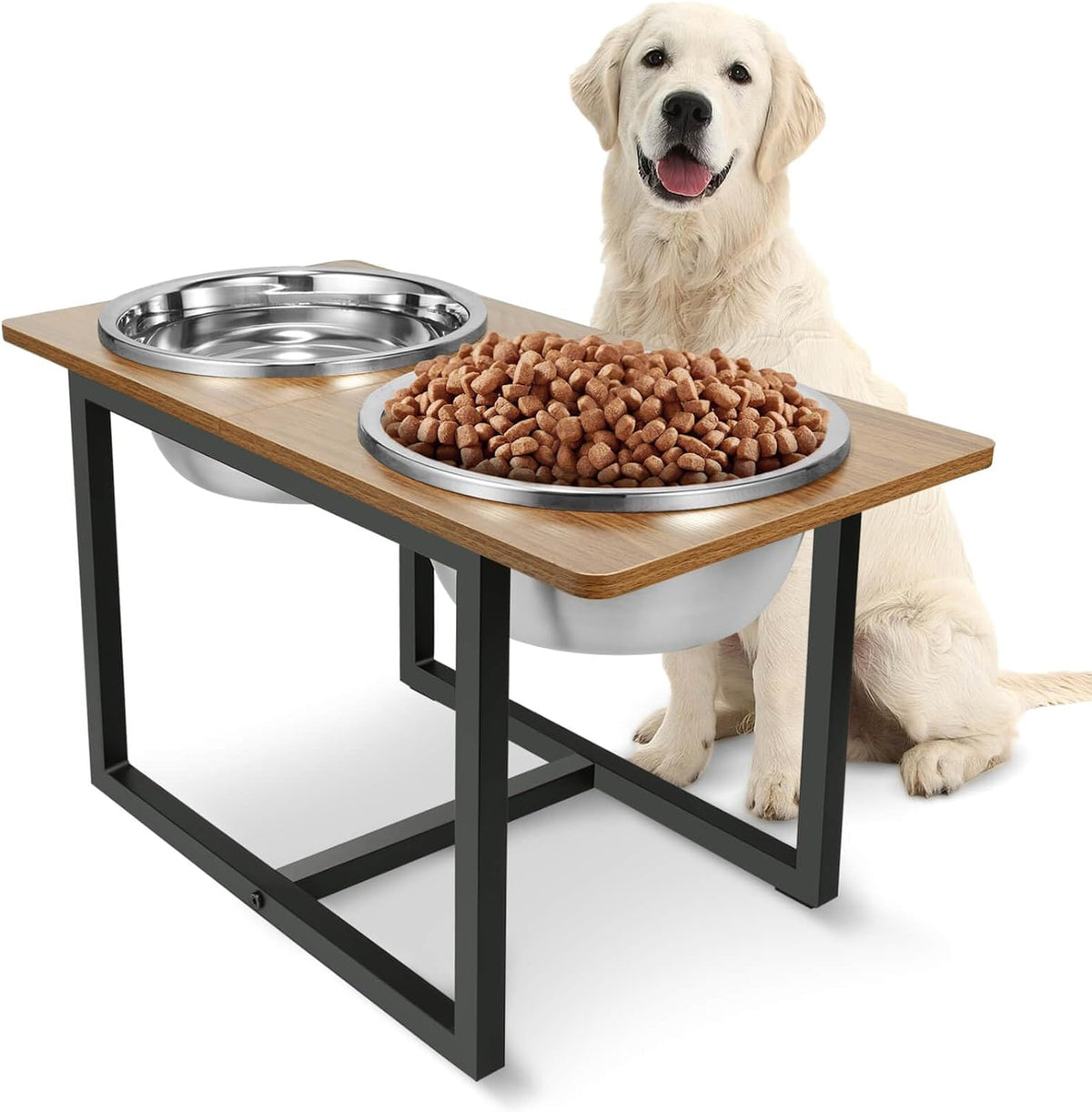 Elevated Dog Bowls for Large Dogs, Raised Dog Bowl Stand with Two X-Large Stainless Steel Bowls for