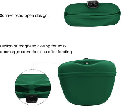 AUDWUD - Silicone Dog Treat Pouch - Clip on Portable Training Container - Convenient Magnetic