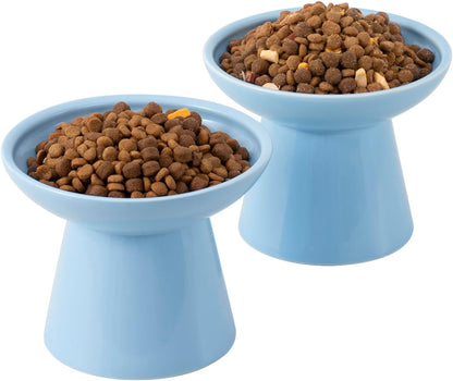 Extra Wide Elevated Ceramic Cat Bowl, 6.2" Shallow Dish for Whisker Fatigue Relief, 5" Height for