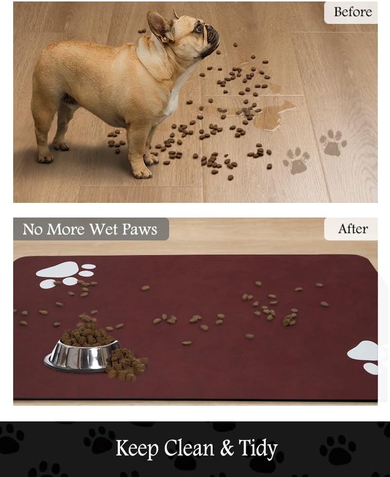 Pet Feeding Mat-Absorbent Dog Mat for Food and Water Bowl-No Stains Quick Dry Water Dispenser
