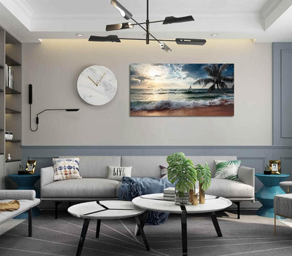 Yxbhhym Large Beach Ocean Canvas Wall Art Coast Sunset Sea Paintings Poster Seascape Picture Palm
